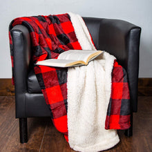 Load image into Gallery viewer, Buffalo Plaid Reversible Velvet Sherpa Throw
