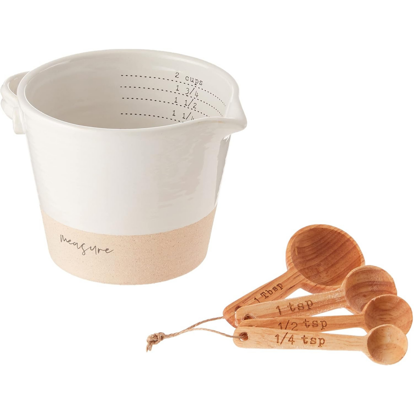 Stoneware Measuring Cup & Wooden Measuring Spoons set